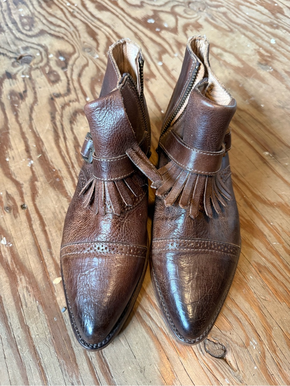 BED|STU Brown Leather Chukka Boots with Fringe & Side Zip - Picture 3 of 6